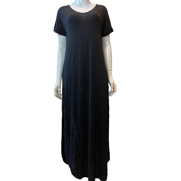 Grecerelle Womens Maxi Dress V Neck Side Slit Backless Short Sleeve Black Size S - Picture 1 of 6